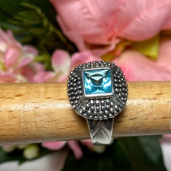925 NF Thailand Sterling Silver Ring Blue Stone Size 6.75 Chunky Cocktail  9.49g - Picture 13 of 13
